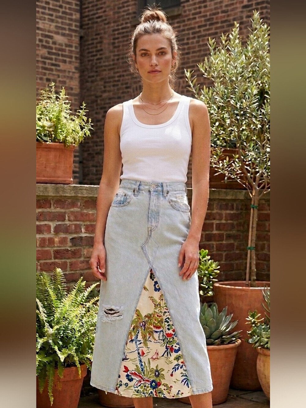 CARLEEN Re-Nuuly X Levis Premium Denim Skirt Upcycled Patchwork Size 24